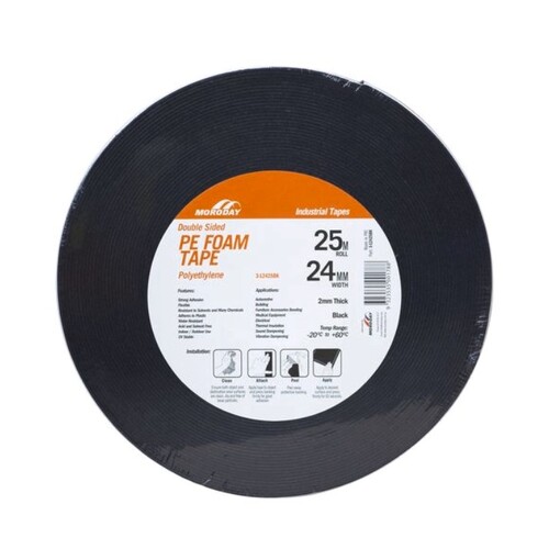 Moroday 24mm x 25m Black Double Sided PE Foam Tape