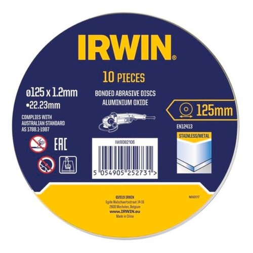 IRWIN 125 x 1.2 x 22.2mm Metal Cut Off Disc 10PK