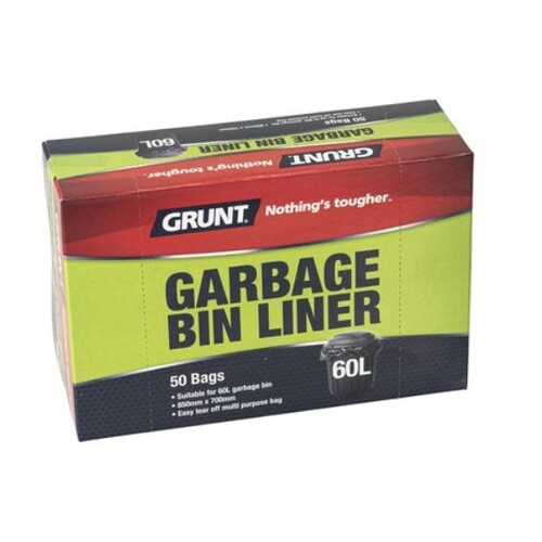 GRUNT 850 x 700mm 60L Rubbish Bags - 50 Pack