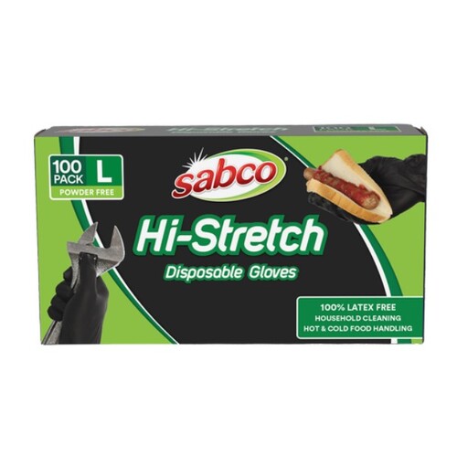 Sabco Large Black Vinyl Hi-Stretch Gloves - 100 Pack