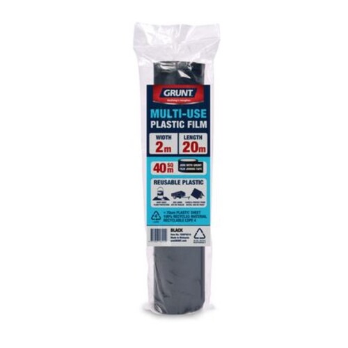 GRUNT 2m x 20m Black 70um Multi use Plastic FIlm