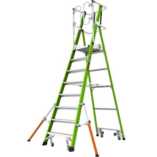 Little Giant Safety Cage 2.0 Fibreglass Platform Ladder With Outriggers And Wheels 8 Steps 2.25M