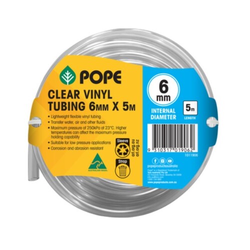 Pope 6mm x 5m Clear Vinyl Tubing