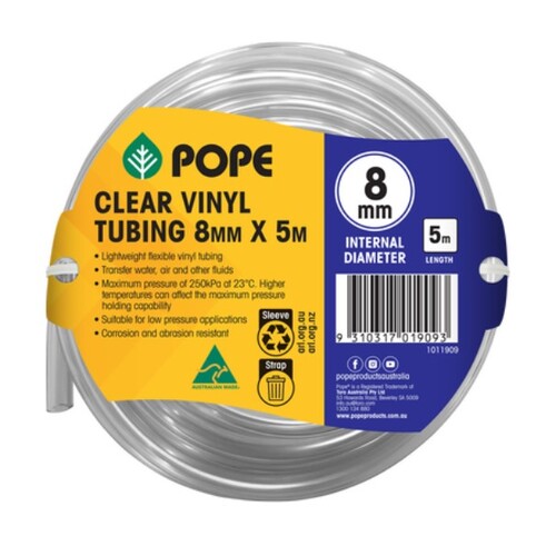 Pope 8mm x 5m Clear Vinyl Tubing