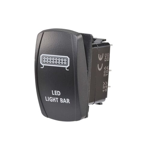 12/24V Off/On LED Illuminated Sealed Rocker Switch with "LED Light Bar" Symbol (Blue)