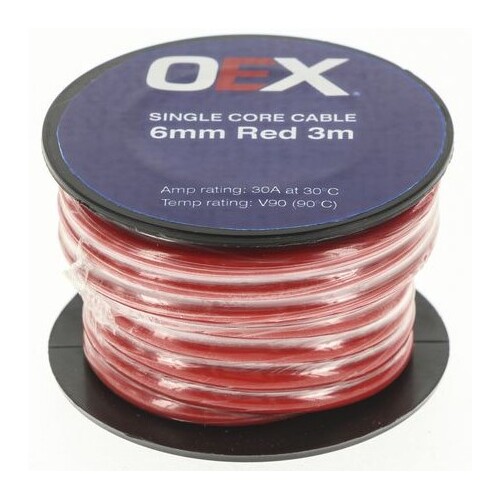 6mm Single Core Automotive Cable, Red - 3m Roll