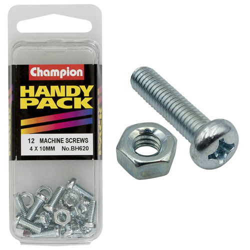 Handy Pack Metric Machine Screw  & Nut Pan Phillips M4 x 10mm CMS