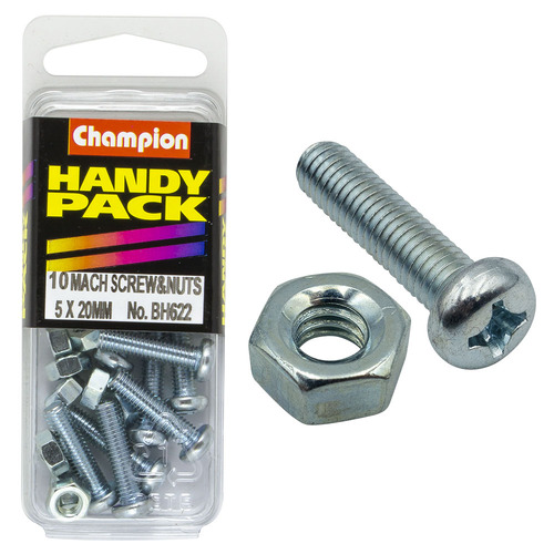 Handy Pack Metric Machine Screw & Nut Pan Phillips M5 x 20mm CMS