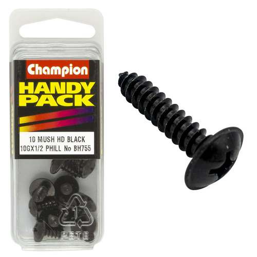 Handy Pack Self Tap Screws Mush Phillips Black 10g x 1/2" CST