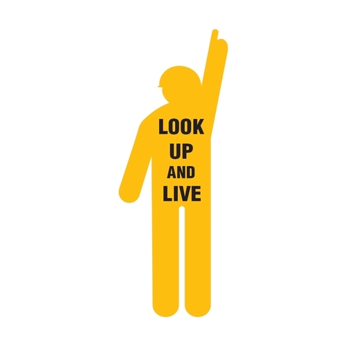 Construction Worker Sign Look Up & Live (Arm Up with Finger Point)