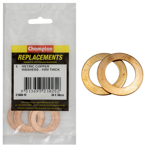 Washers Flat Copper M24x38x1.00mm 5 pack