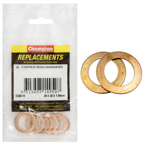 Washers Flat Copper M20x26x1.5mm 10 pack