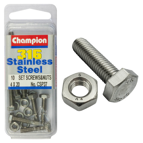 Hex Set Screws & Nuts-Stainless Steel-M4X20Mm & M4X0.7Mm-316/A4