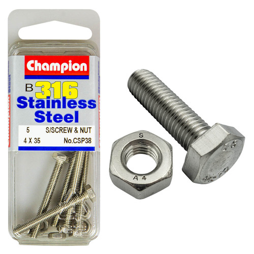 Hex Set Screws & Nuts-Stainless Steel-M4X35Mm & M4X0.7Mm-316/A4