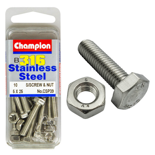 Hex Set Screws & Nuts-Stainless Steel-M5X25Mm & M5X0.8Mm-316/A4