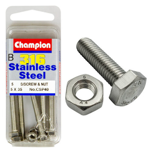 Hex Set Screws & Nuts-Stainless Steel-M5X35Mm & M5X0.8Mm-316/A4