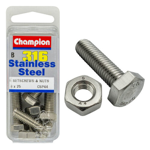 Hex Set Screws & Nuts-Stainless Steel-M8X25Mm & M8X1.25Mm-316/A4