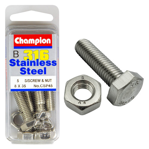 Hex Set Screws & Nuts-Stainless Steel-M8X35Mm & M8X1.25Mm-316/A4