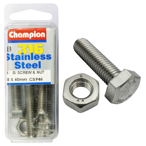 Hex Set Screws & Nuts-Stainless Steel-M8X40Mm & M8X1.25Mm-316/A4