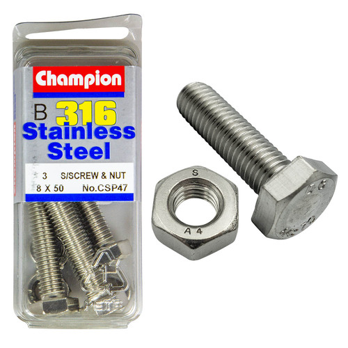 Hex Set Screws & Nuts-Stainless Steel-M8X50Mm & M8X1.25Mm-316/A4