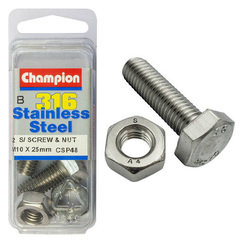 Hex Set Screws & Nuts-Stainless Steel-M10X25Mm & M10X1.50Mm-316/A4