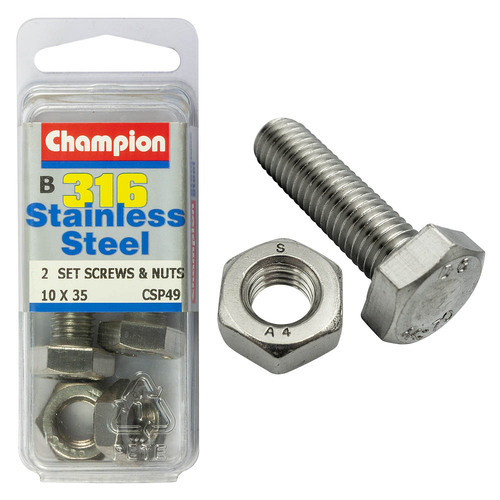 Hex Set Screws & Nuts-Stainless Steel-M10X35Mm & M10X1.50Mm-316/A4