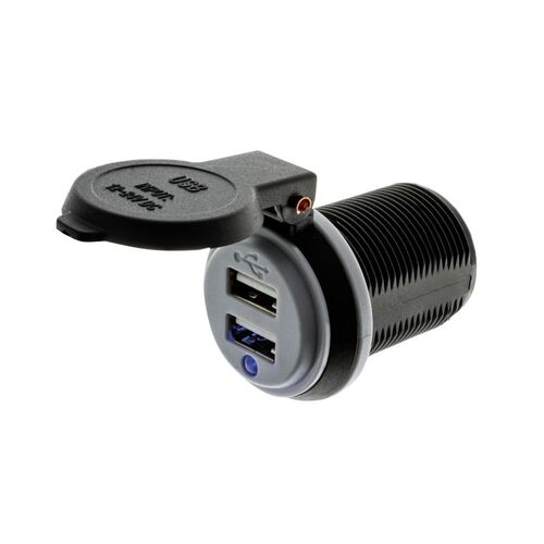 Dual Usb Socket 2.4A Each Port Total 4.8A Plastic Cap Blue Led