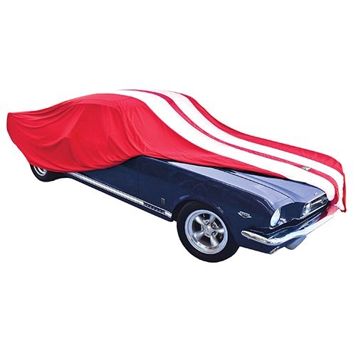 Fire Red with White Stripes Show Car Cover