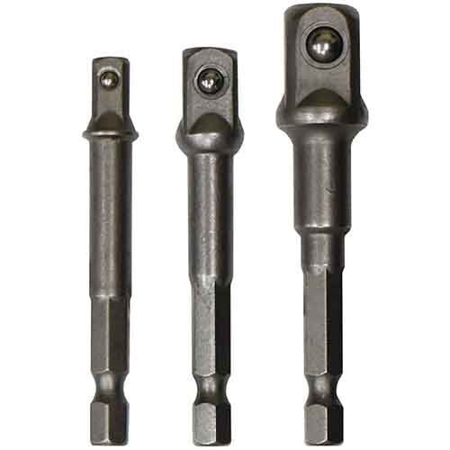3pc Drill Socket Adapters 1/4" 3/8" 1/2"