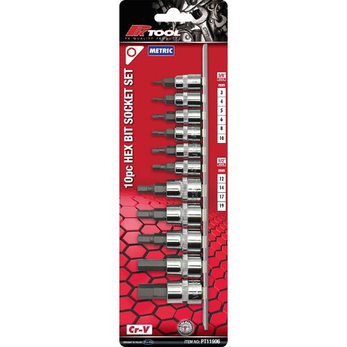 10 Pc 3/8" & 1/2" Sq. Dr. Hex Bit Socket Set Metric