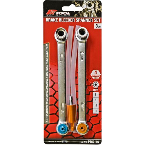 2pc Brake Bleeder Spanner Set with Hose and Valve