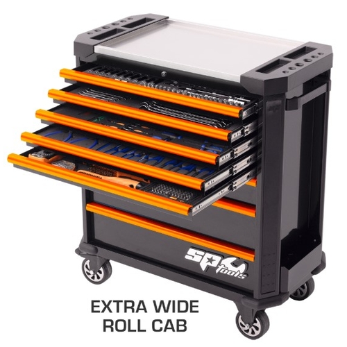 Tech Series Ultra Wide Roller Cabinet Tool Kit - 448pc - Metric & SAE - Black/Orange Handles - Plus Extra Eva Trays