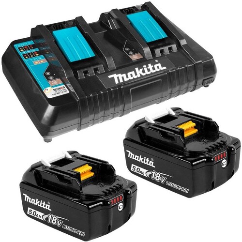 Makita 198928-5 18V Li-Ion Cordless Dual Port Charger DC18RD & 5.0Ah Batteries BL1850B