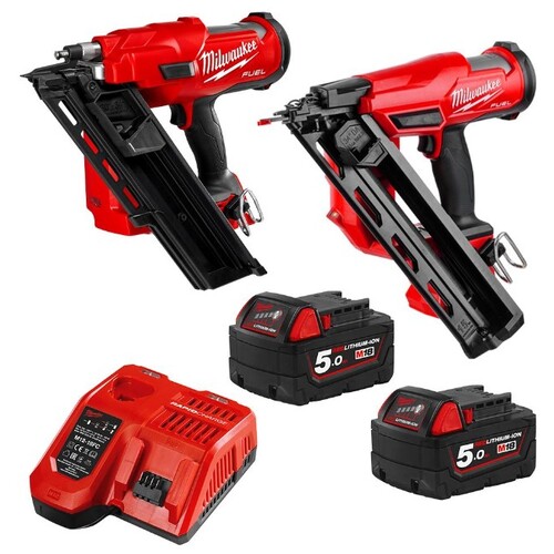 Milwaukee M18FPP2FN-502B 18V 5.0Ah Li-ion Cordless Brushless Fuel 2pce Framing & Finishing Nailer Combo Kit Power Pack