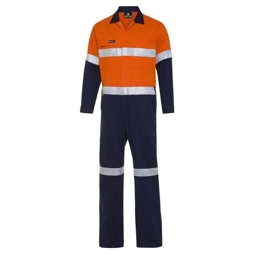 117 Orange/Navy Mens Hi-Vis Drill Overall with Reflective Tape